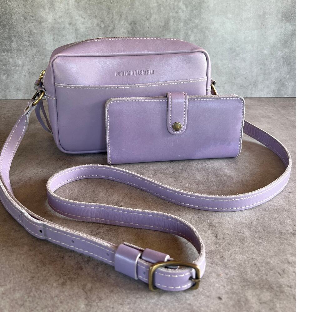 Portland leather Crossbody bag & wallet set lavender purple pastel purse handbag